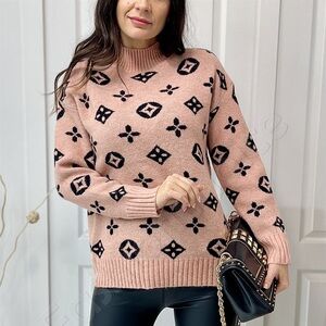 Patterned Peach and Black Sweater